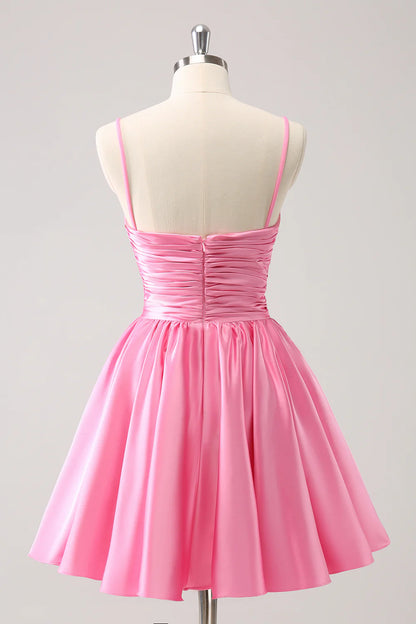 Wholesale A Line Homecoming Dress Sparkly Cute Pink Spaghetti Straps Cut Out with Sequins