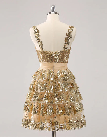 Wholesale Homecoming Dress A-Line Sequined Tiered Flower