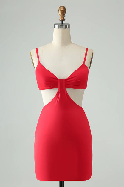 Wholesale Homecoming Dress Red Bodycon Spaghetti Straps with Hollow Out Graduation Dresses