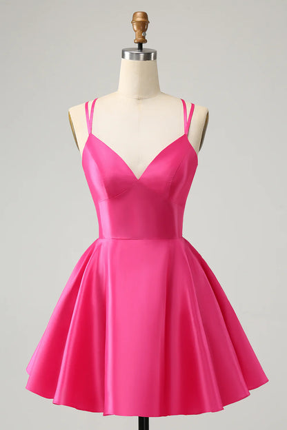 Wholesale A Line Homecoming Dress Fuchsia Spaghetti Straps Backless Graduation Dresses