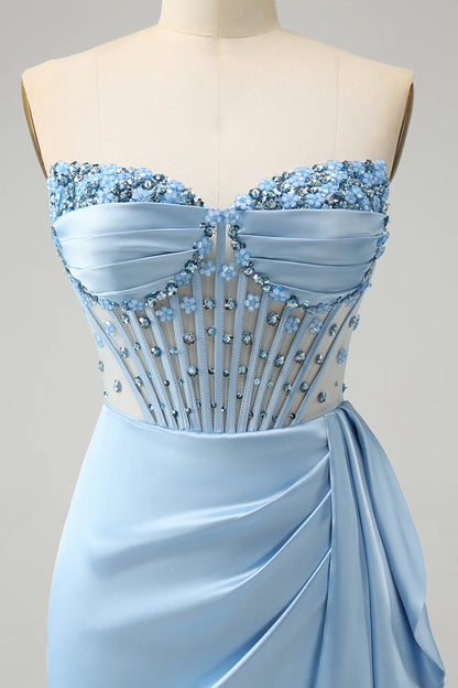 Wholesale Blue Homecoming Dress Bodycon Sweetheart Pleated Corset with Beading Stylish