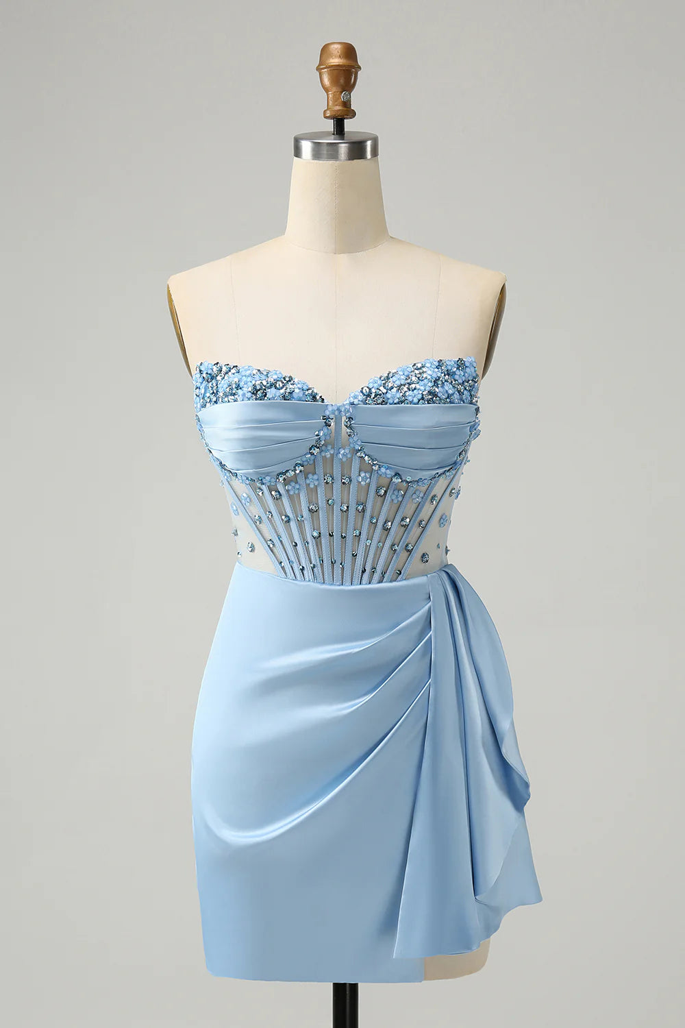 Wholesale Blue Homecoming Dress Bodycon Sweetheart Pleated Corset with Beading Stylish