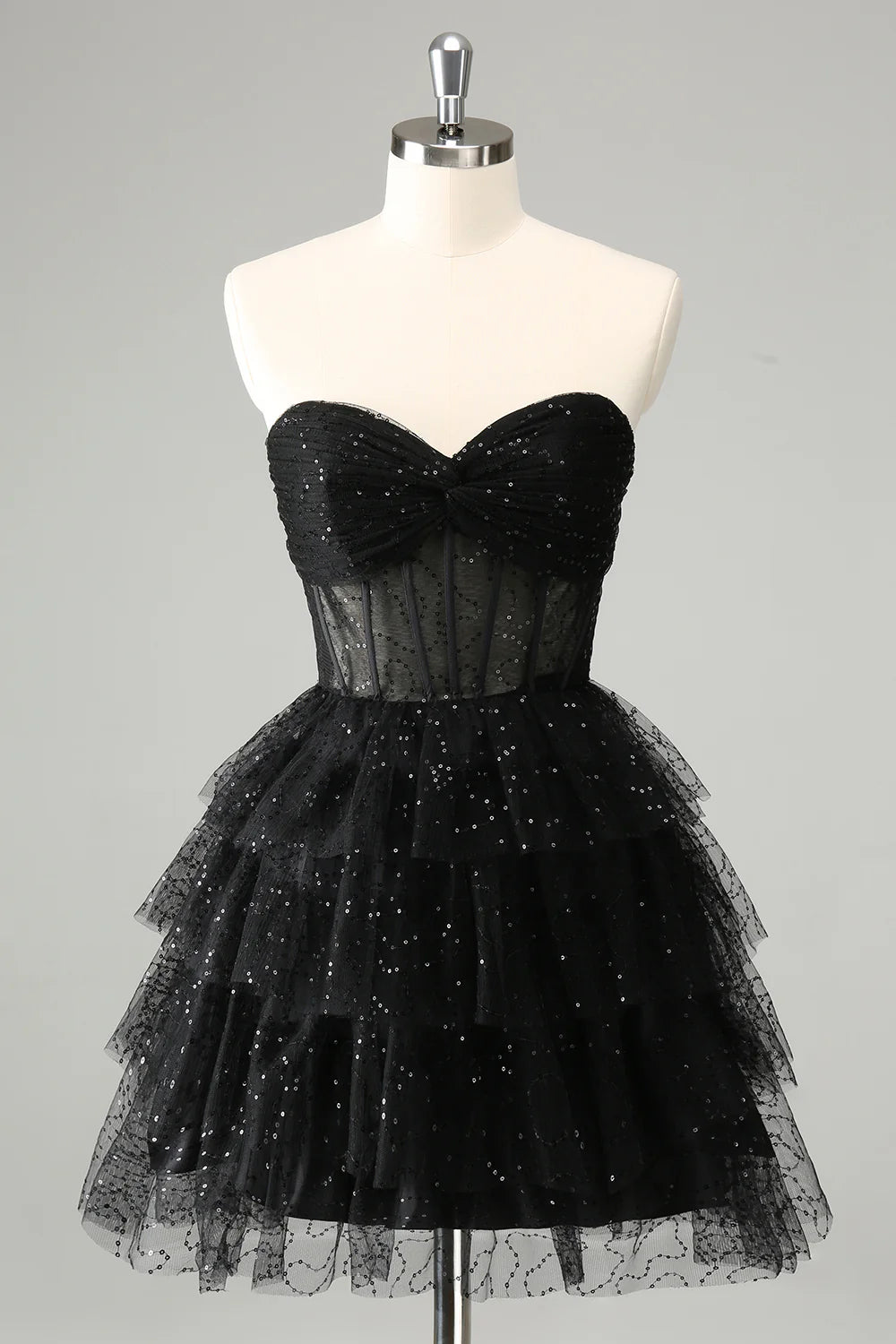 Wholesale A Line Homecoming Dress Cute Sparkly Black Sweetheart Pleated Corset with Sequins