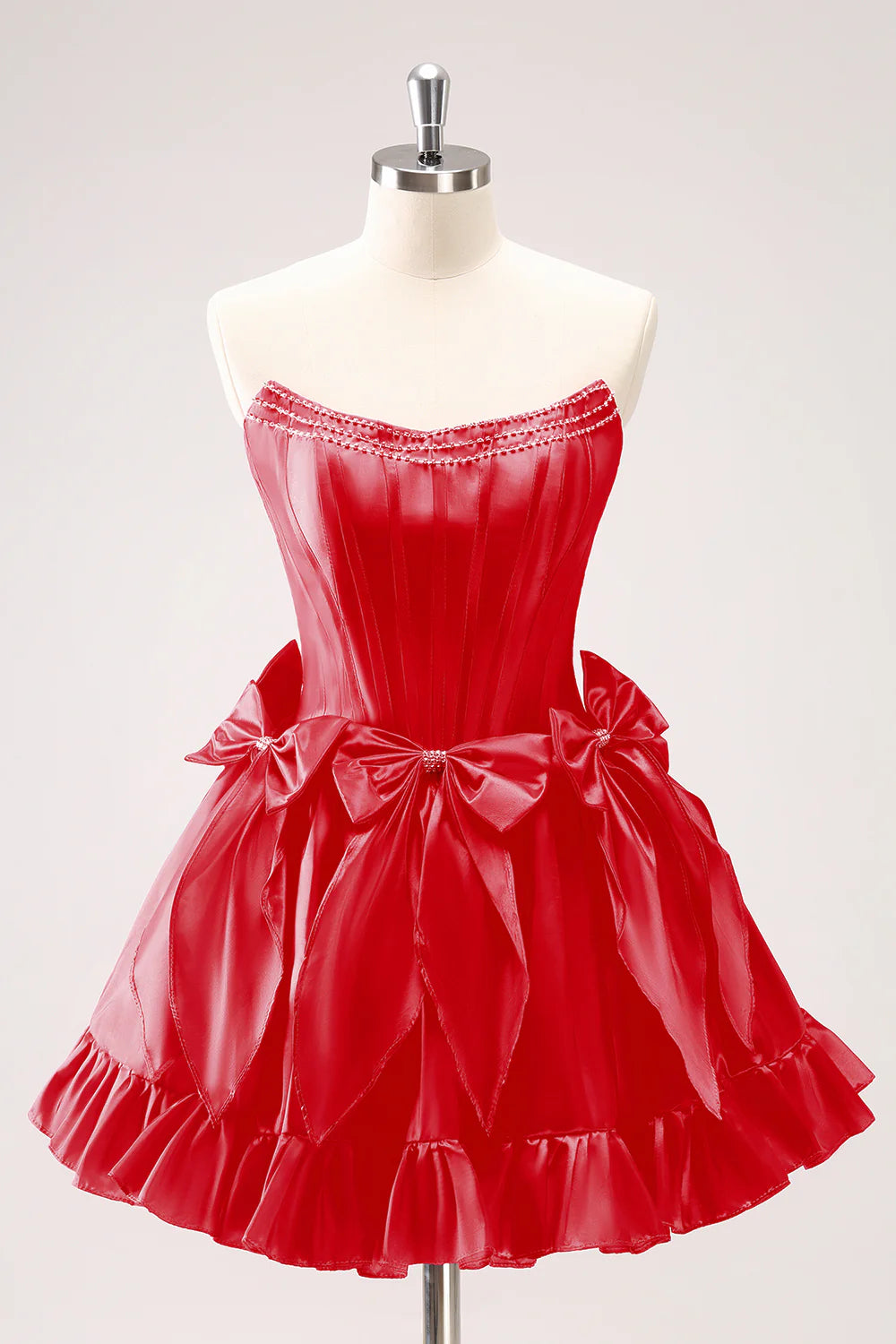 Wholesale A Line Graduation Dresses Strapless Corset Ruffle Beaded Cute Fuchsia Homecoming Dress with Bows