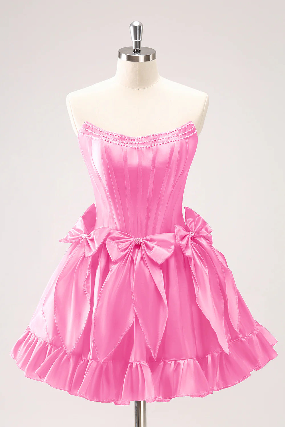 Wholesale A Line Graduation Dresses Strapless Corset Ruffle Beaded Cute Fuchsia Homecoming Dress with Bows