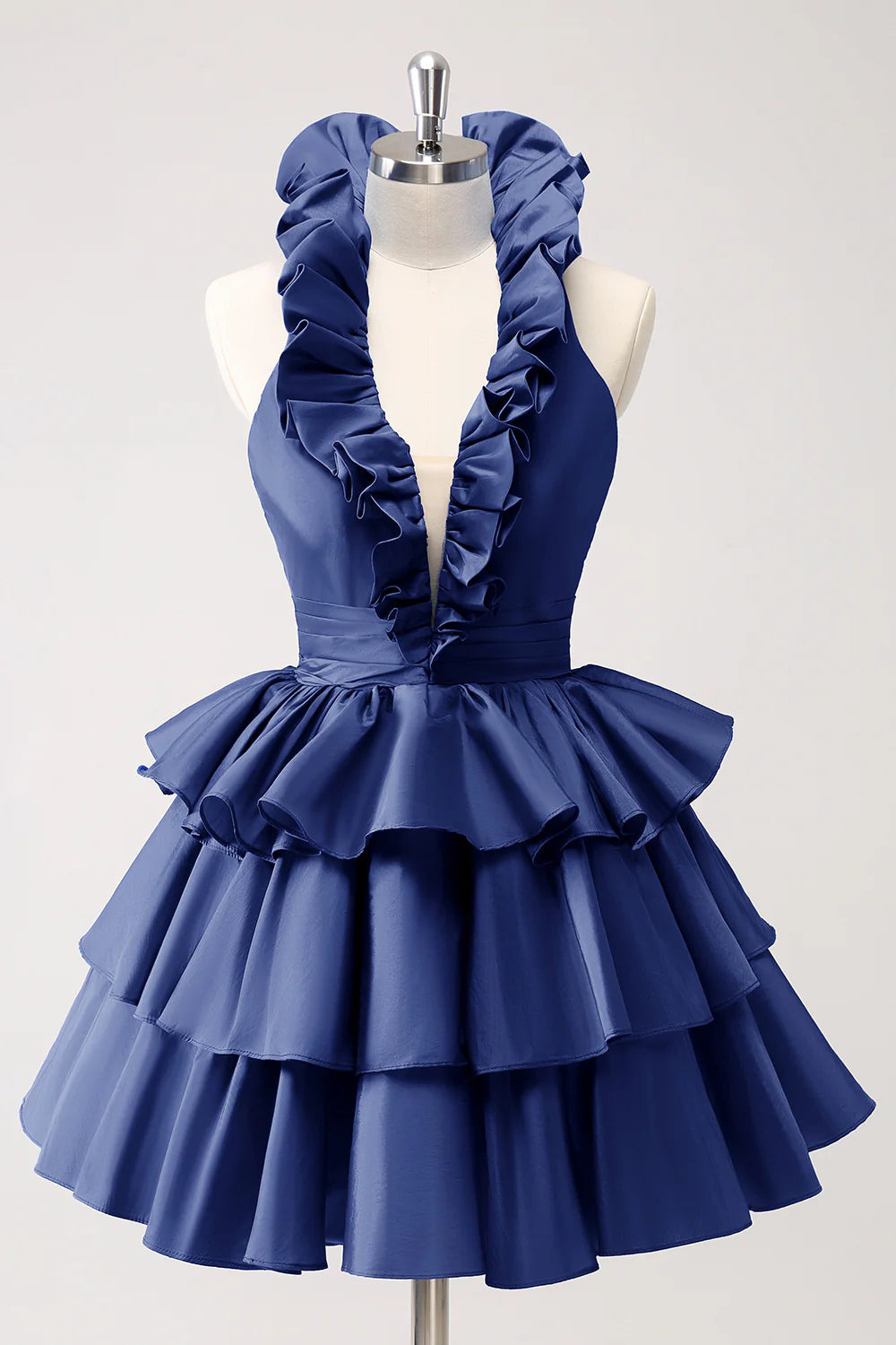 Wholesale Cute Homecoming Dress Royal Blue A Line Halter Tiered Backless with Ruffles