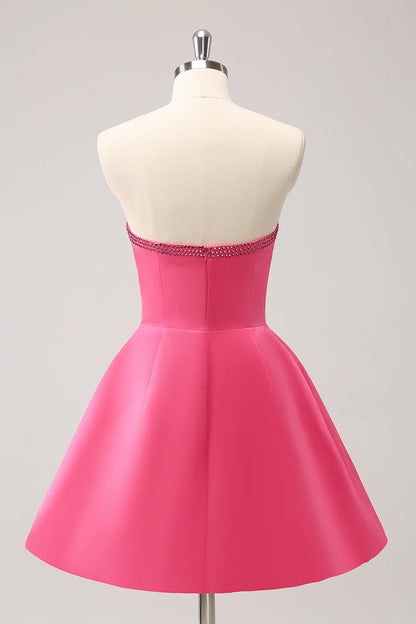 Wholesale A Line Homecoming Dress Cute Hot Pink Strapless Cut Out with Beading