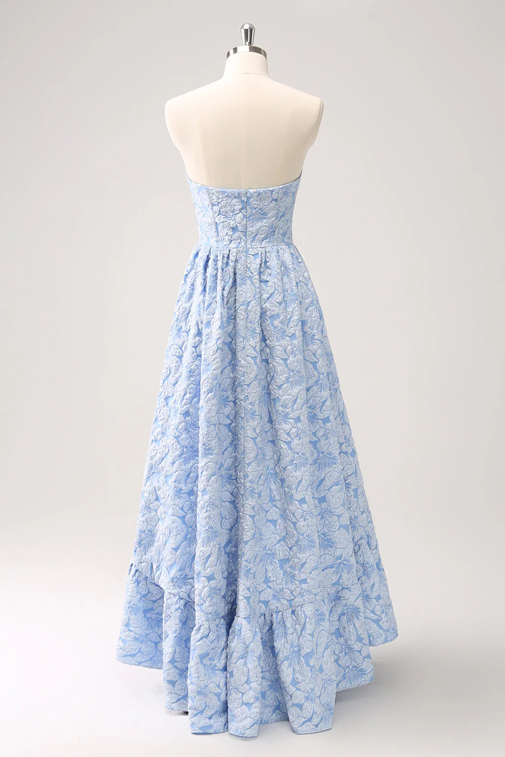 Wholesale Homecoming Dresses A-Line Graduation Dresses Strapless Floral High Low Ruffled Dress Blue