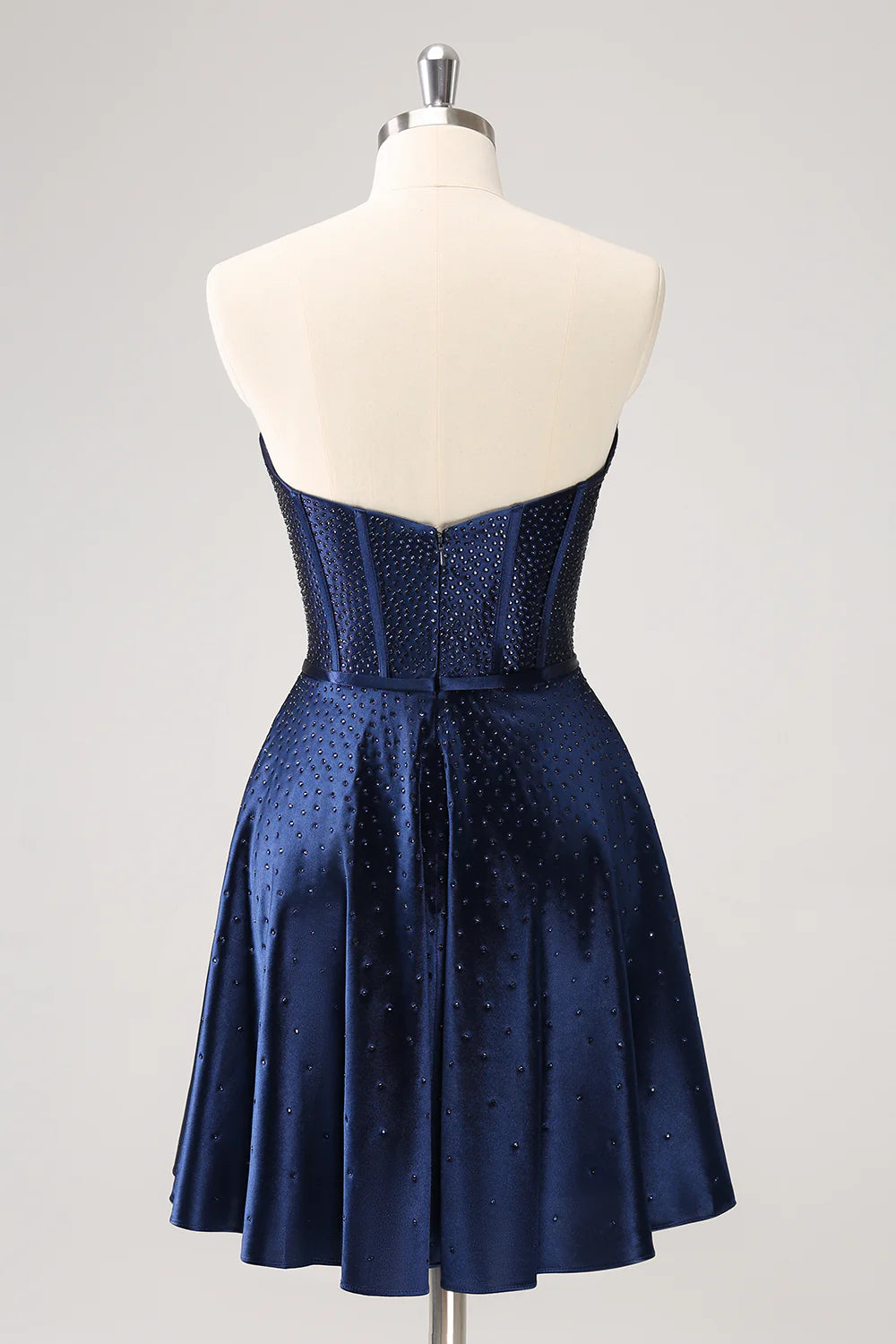 Wholesale Cute Homecoming Dress Navy A Line Strapless Hollow Out Corset Beaded with Bow