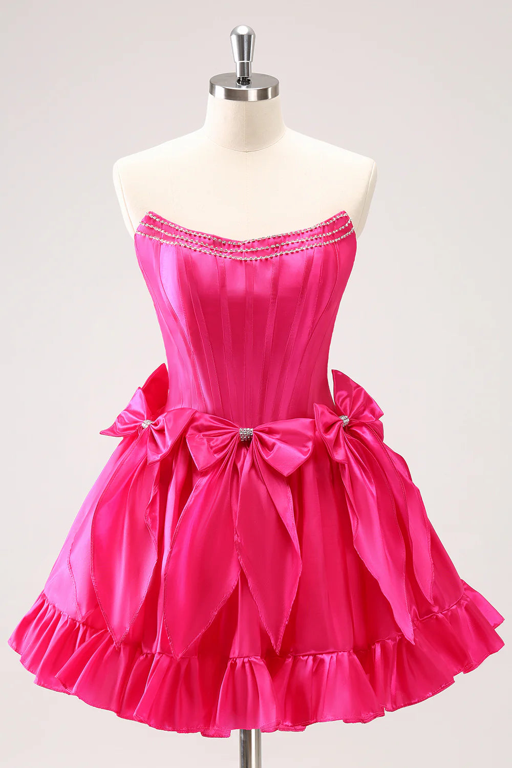 Wholesale A Line Graduation Dresses Strapless Corset Ruffle Beaded Cute Fuchsia Homecoming Dress with Bows