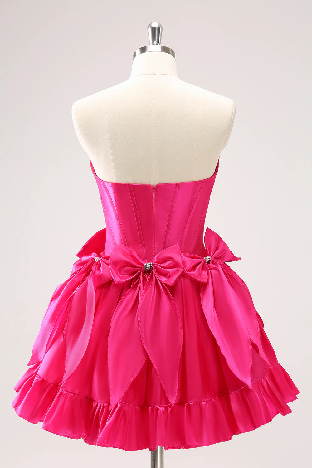 Wholesale A Line Graduation Dresses Strapless Corset Ruffle Beaded Cute Fuchsia Homecoming Dress with Bows