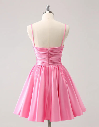 Wholesale Homecoming Dress A-Line Satin Spaghetti Straps with Beaded Bowknots