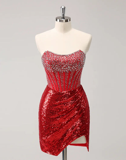 Wholesale Sparkly Homecoming Dress Sequins Beaded Corset Strapless Tight