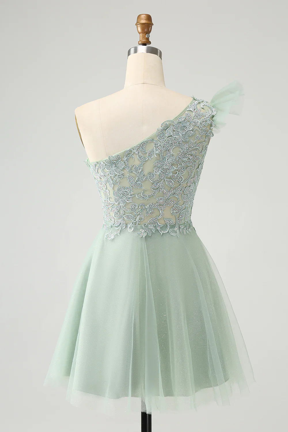 Wholesale A Line Graduation Dresses One Shoulder Short Homecoming Dress with Beading Dusty Sage