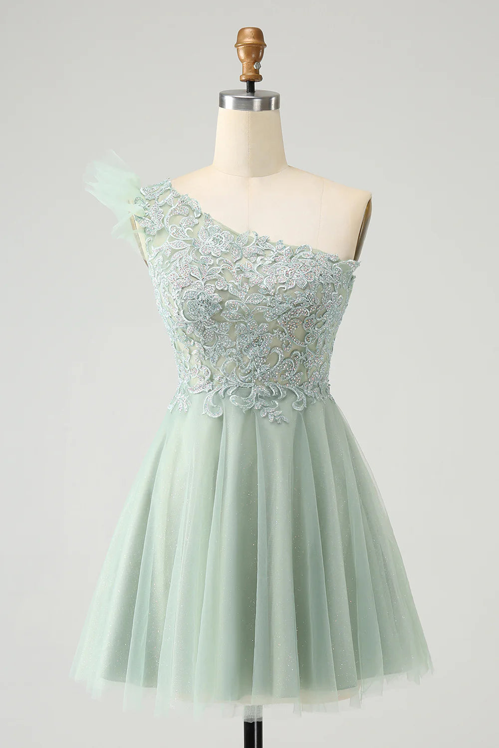 Wholesale A Line Graduation Dresses One Shoulder Short Homecoming Dress with Beading Dusty Sage