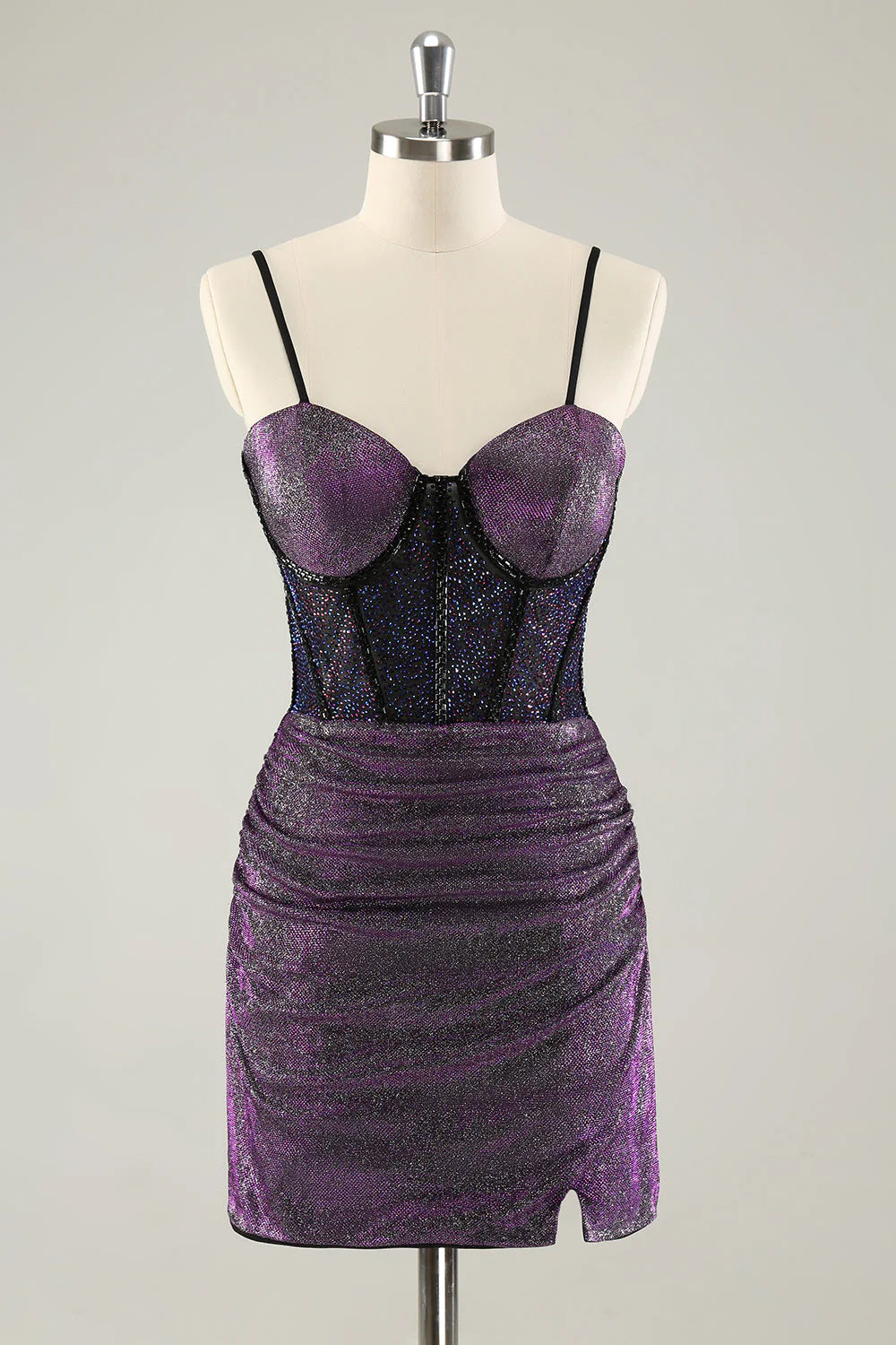 Wholesale Elegant Homecoming Dresses Dark Purple Pleated Corset Short with Lace Up Back