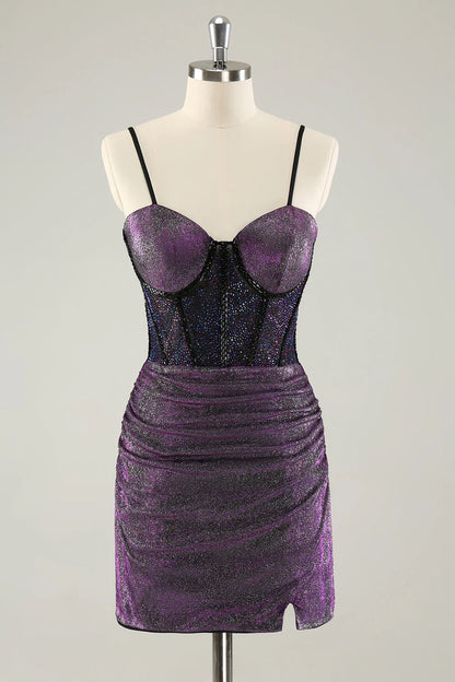 Wholesale Elegant Homecoming Dresses Dark Purple Pleated Corset Short with Lace Up Back