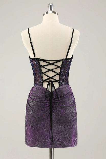 Wholesale Elegant Homecoming Dresses Dark Purple Pleated Corset Short with Lace Up Back