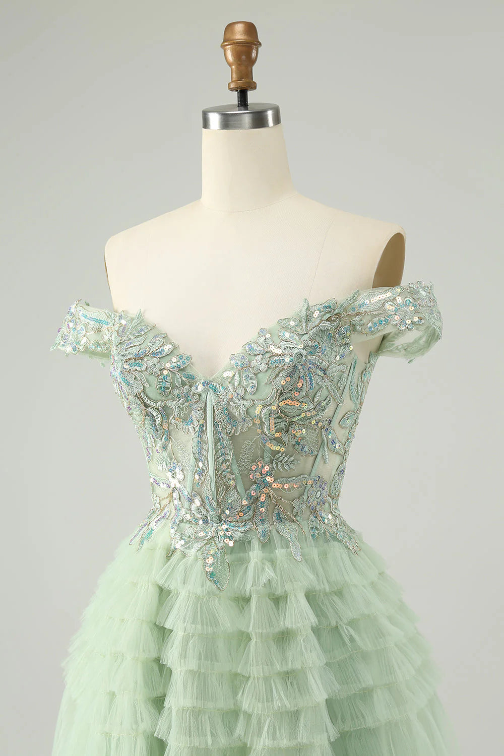 Wholesale Homecoming Dress A Line Off The Shoulder Corset Tulle with Sequins Sparkly Light Green