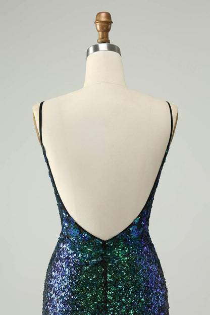 Wholesale Homecoming Dress Sparkly Dark Green Spaghetti Straps Tight with Sequins