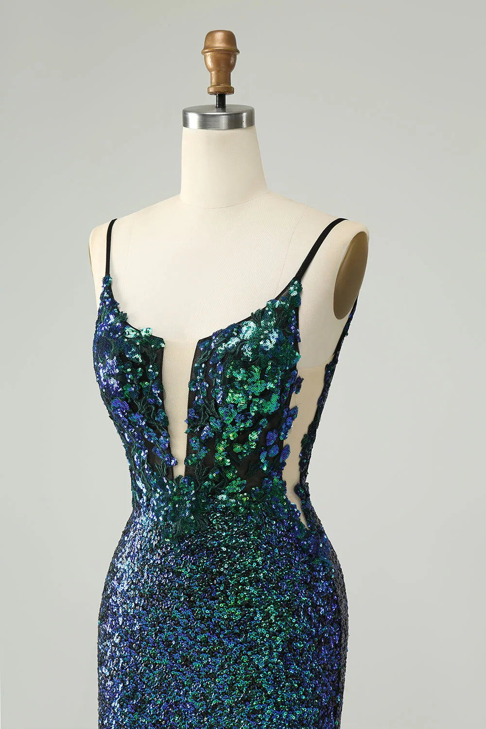 Wholesale Homecoming Dress Sparkly Dark Green Spaghetti Straps Tight with Sequins