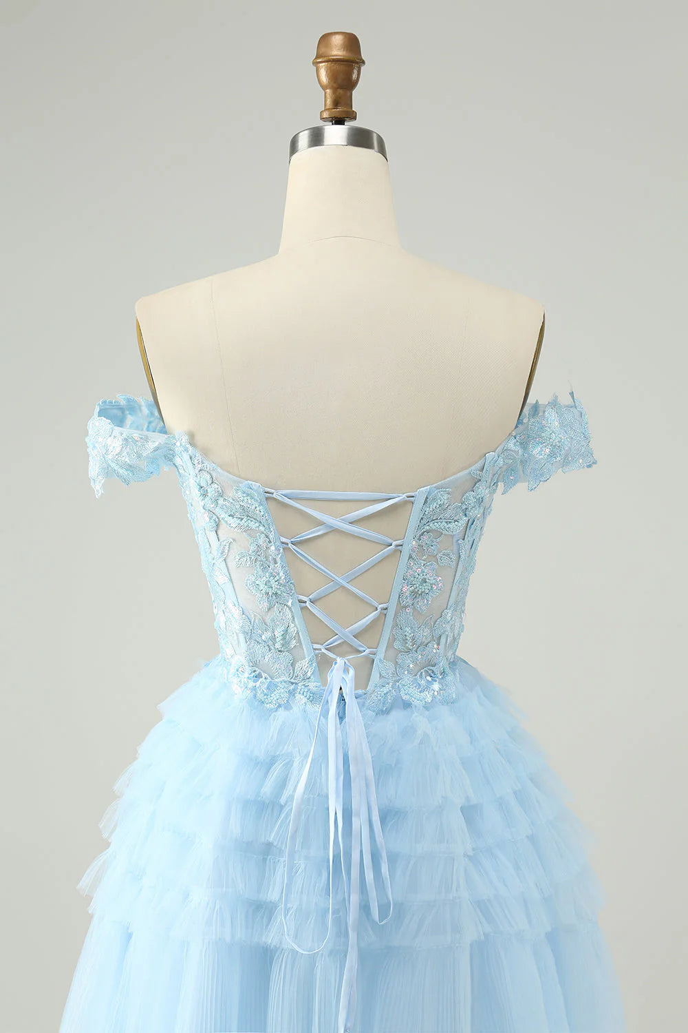 Wholesale Homecoming Dress Light Blue A Line Off The Shoulder Corset with Sequins