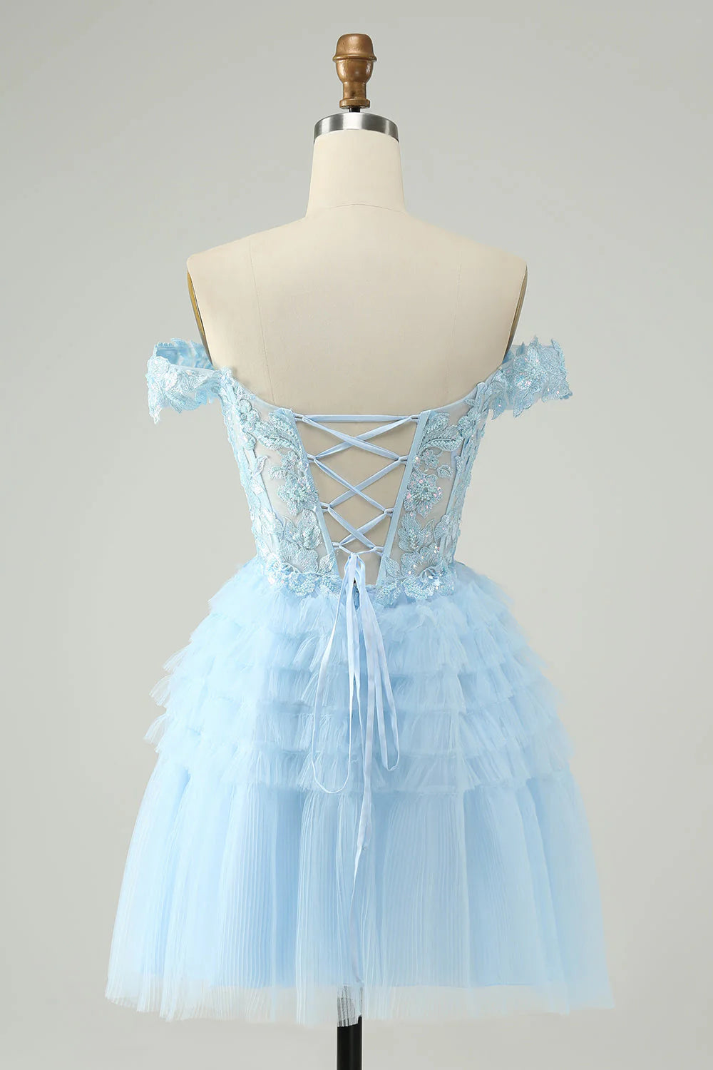 Wholesale Homecoming Dress Light Blue A Line Off The Shoulder Corset with Sequins