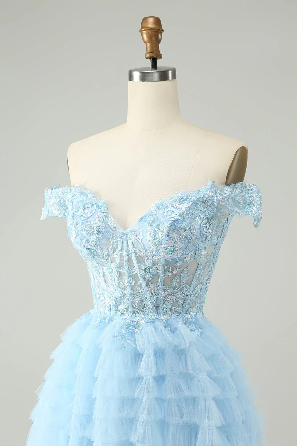 Wholesale Homecoming Dress Light Blue A Line Off The Shoulder Corset with Sequins