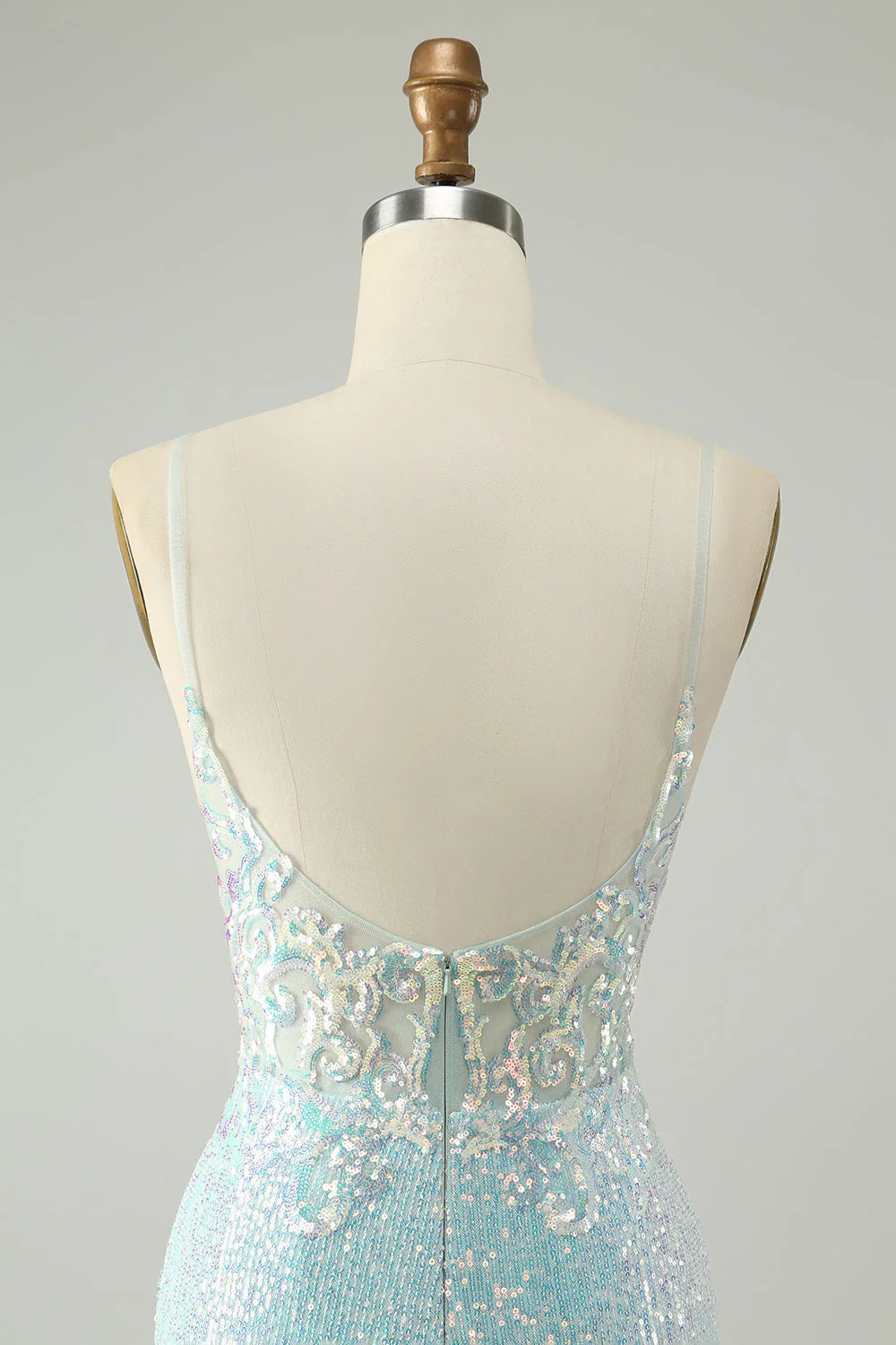 Wholesale Sparkly Short Homecoming Dress Spaghetti Straps Tight with Slit Light Blue