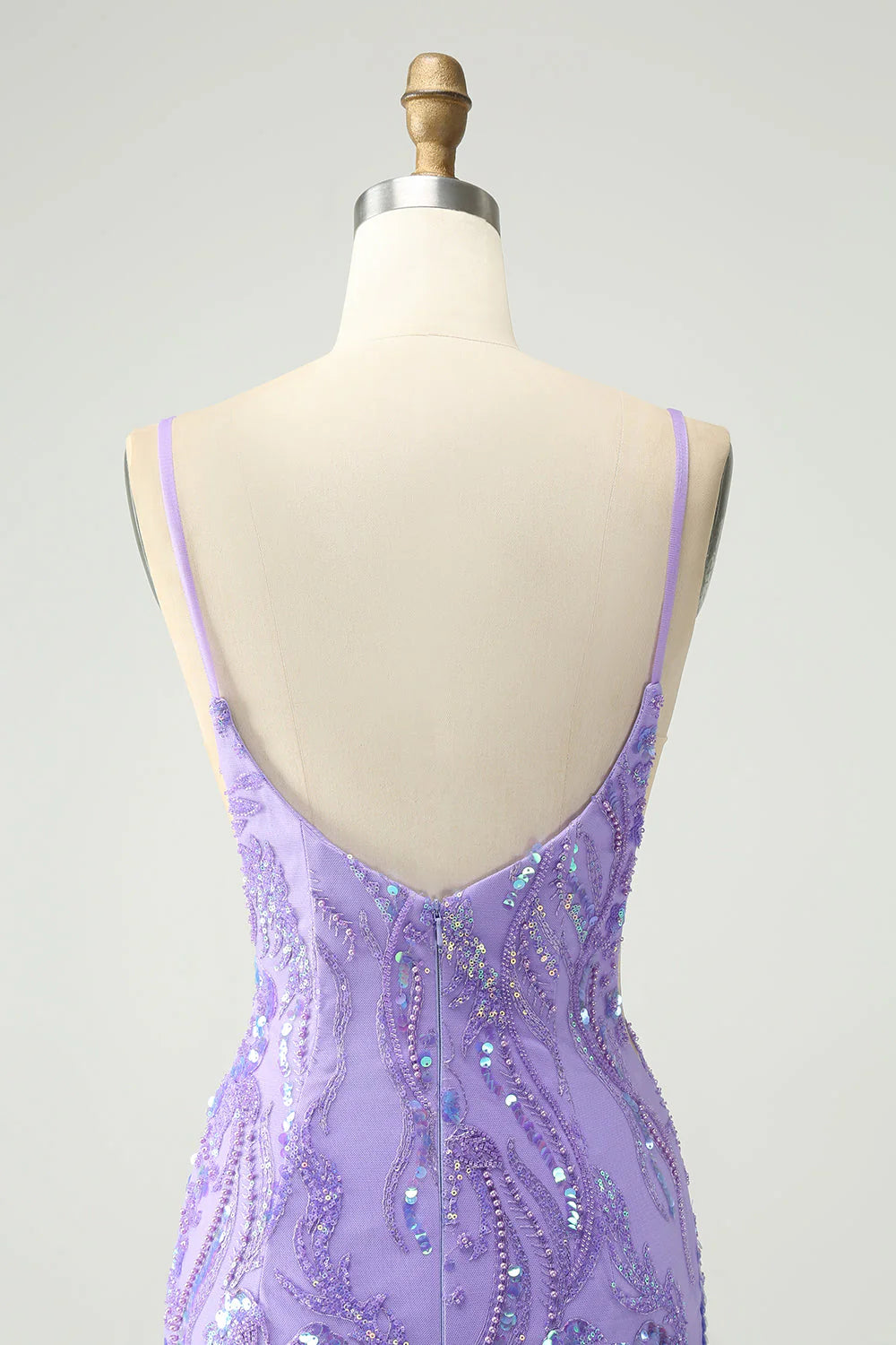 Short Homecoming Dress Sparkly Tight Spaghetti Straps with Sequins Purple