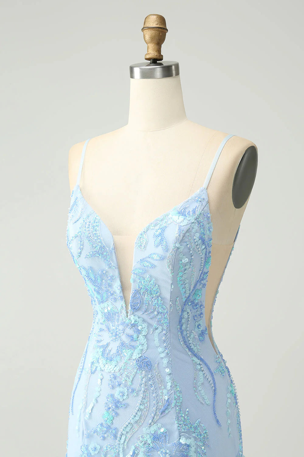 Wholesale Homecoming Dress Light Blue Spaghetti Straps Short Tight with Sequins