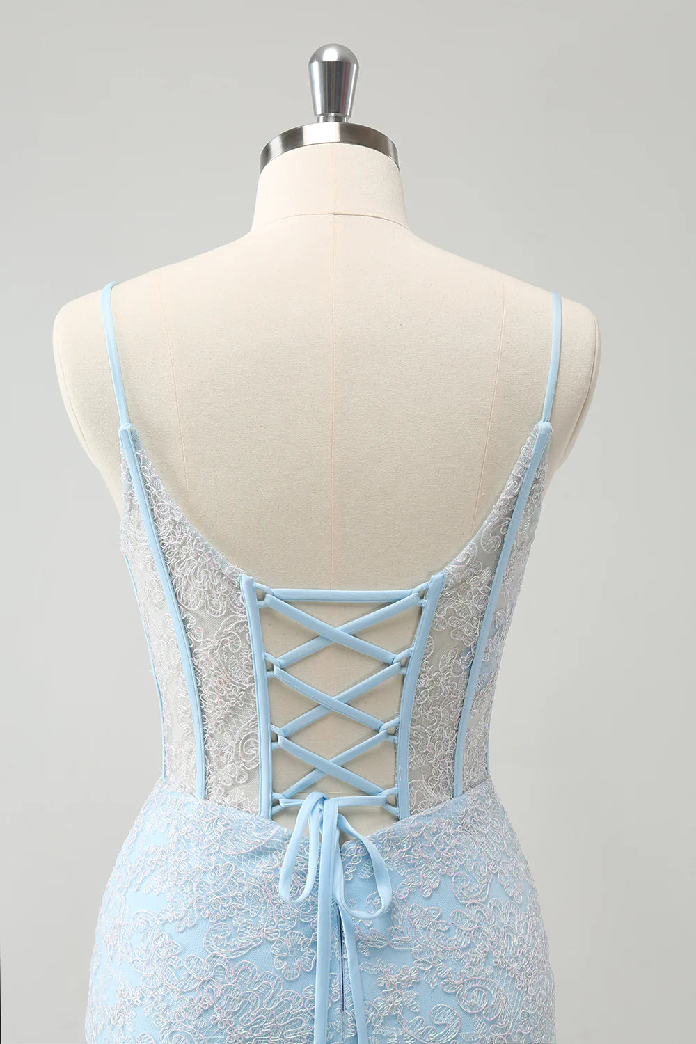 Wholesale Short Homecoming Dresses Light Blue Corset Spaghetti Straps Tight with Lace Up Back