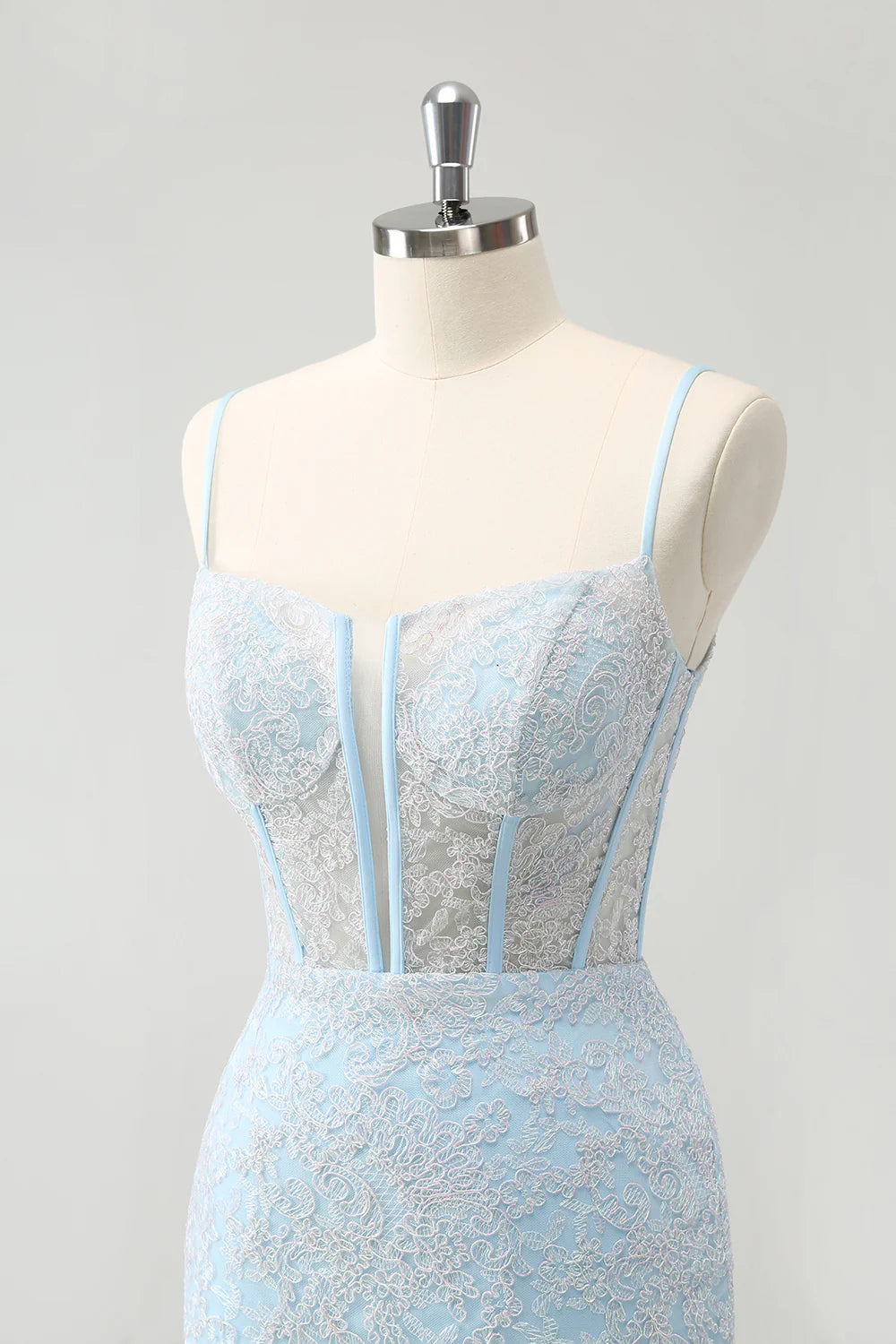 Wholesale Short Homecoming Dresses Light Blue Corset Spaghetti Straps Tight with Lace Up Back