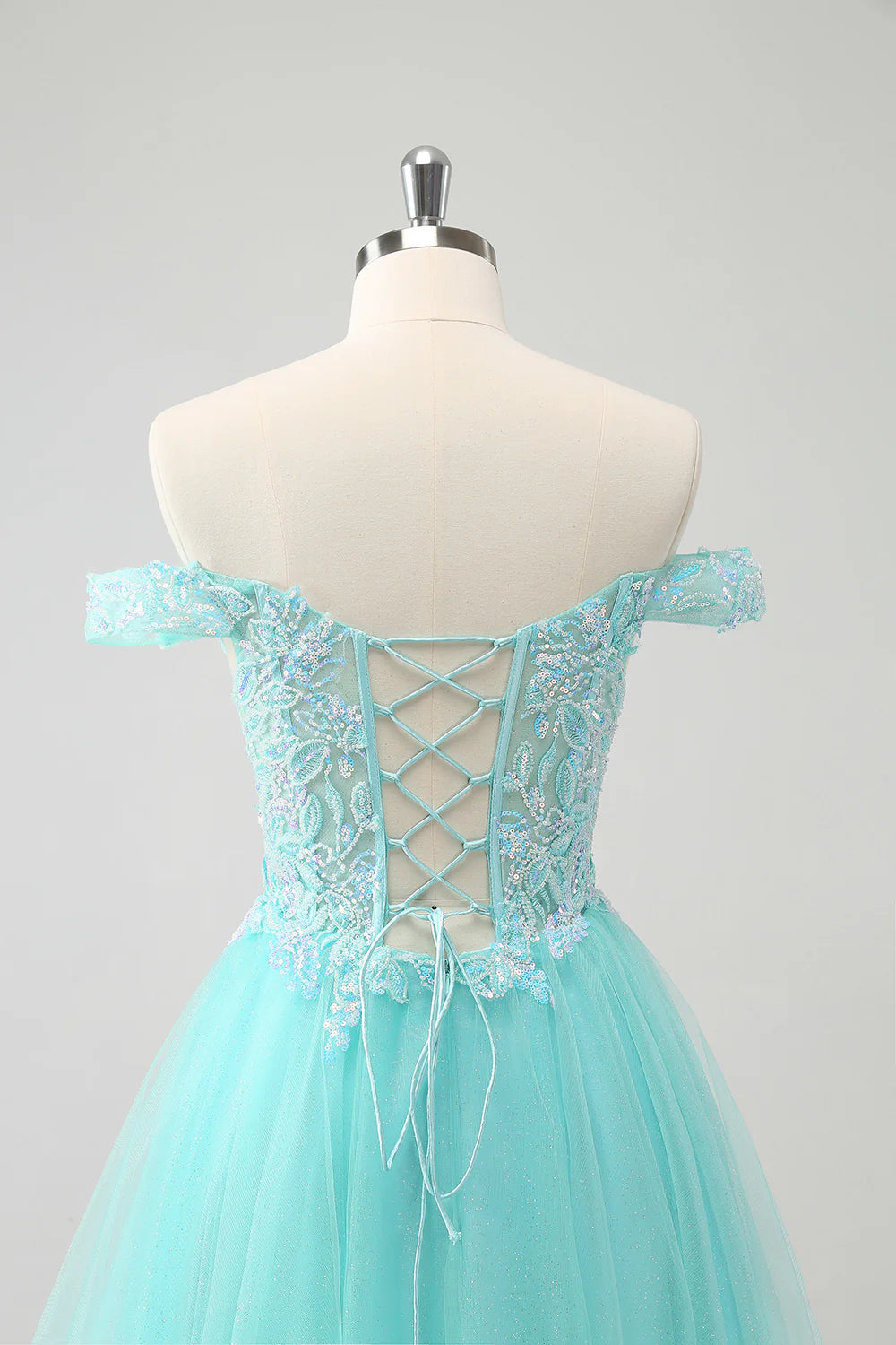 Wholesale A Line Sequins Homecoming Dress Light Green Pleated Corset Off The Shoulder Graduation Dresses