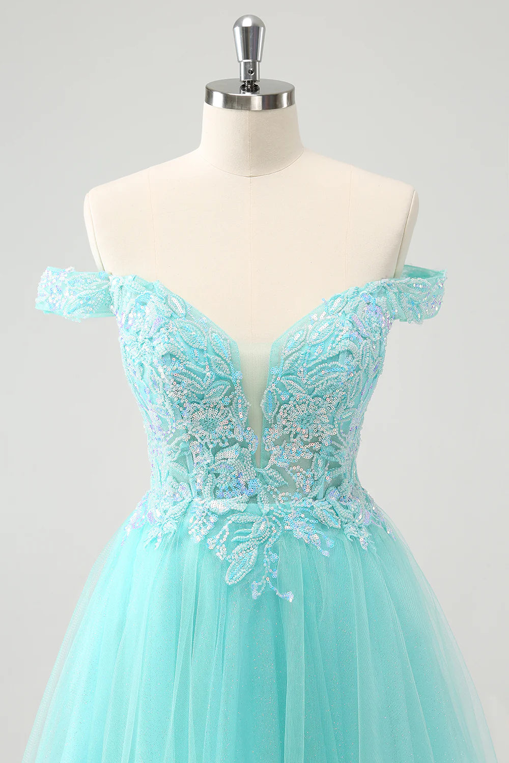 Wholesale A Line Sequins Homecoming Dress Light Green Pleated Corset Off The Shoulder Graduation Dresses