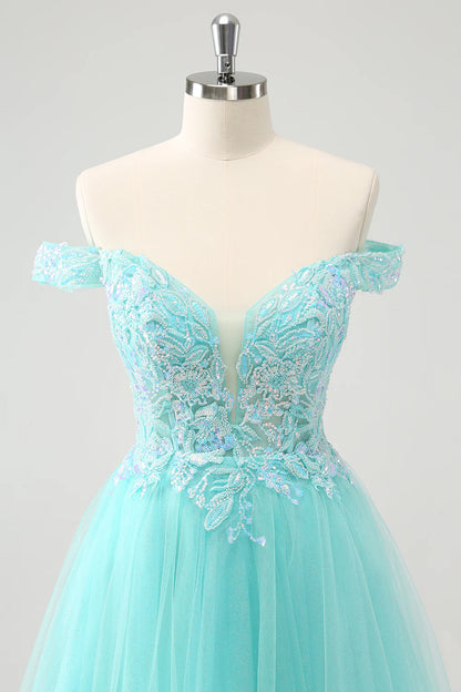 Wholesale A Line Sequins Homecoming Dress Light Green Pleated Corset Off The Shoulder Graduation Dresses