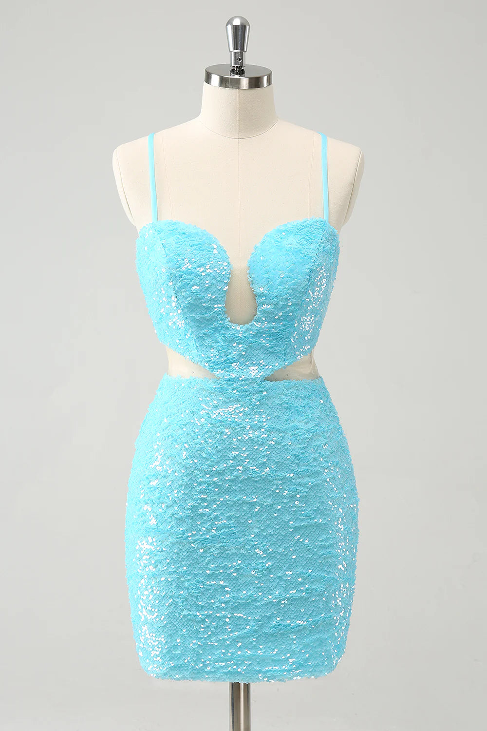 Wholesale Homecoming Dress Sparkly Light Blue Spaghetti straps Sequins Tight