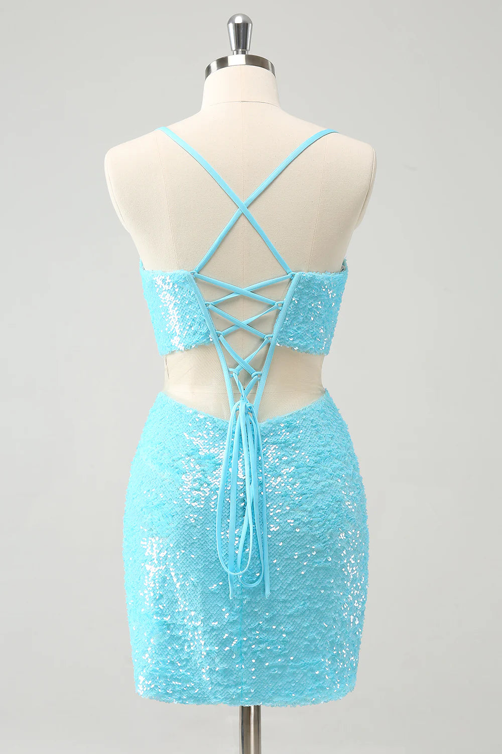 Wholesale Homecoming Dress Sparkly Light Blue Spaghetti straps Sequins Tight