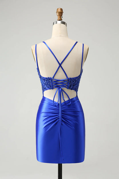 Wholesale Fashion Homecoming Dress Sparkly Royal Blue Beading Corset Graduation Dresses