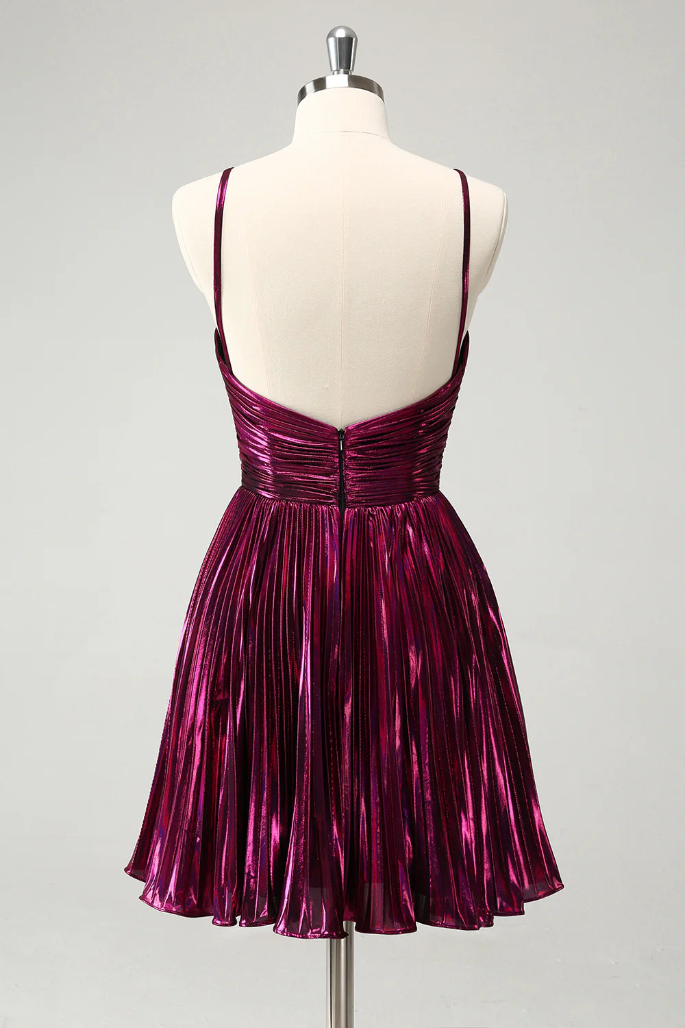 Wholesale A Line Homecoming Dress Purple Pleated Hollow Out Short Metallic Graduation Dresses