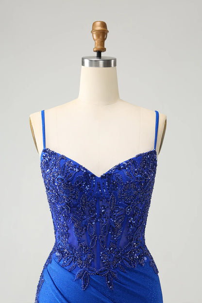 Wholesale Homecoming Dress Royal Blue Glitter Beading Corset Graduation Dresses