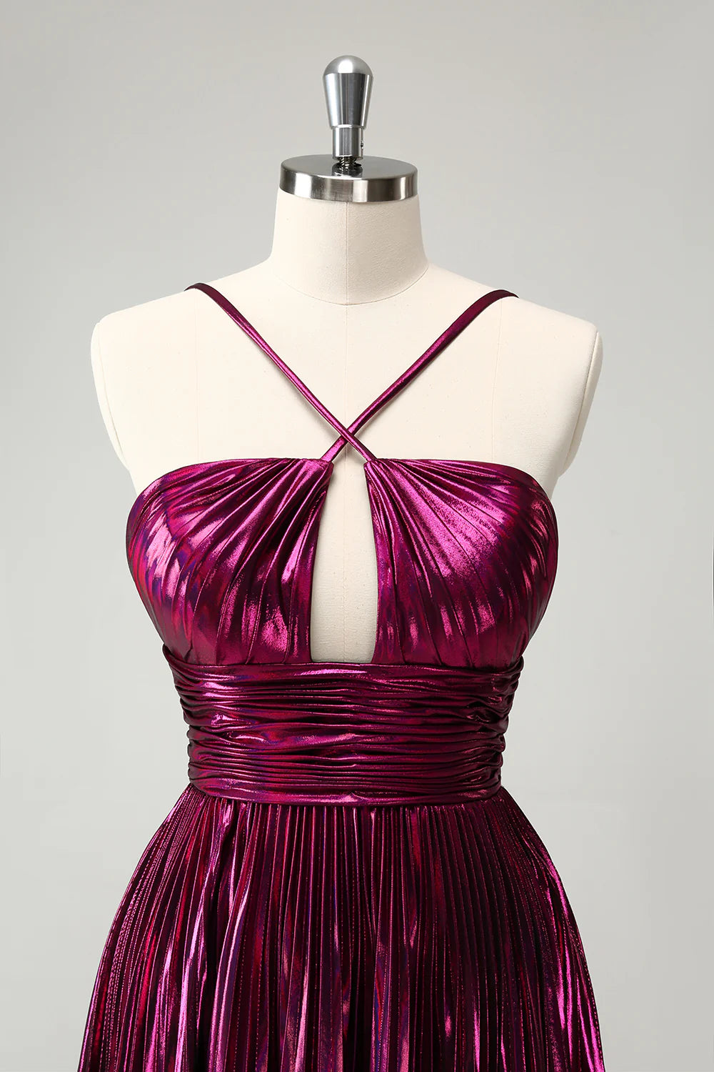 Wholesale A Line Homecoming Dress Purple Pleated Hollow Out Short Metallic Graduation Dresses