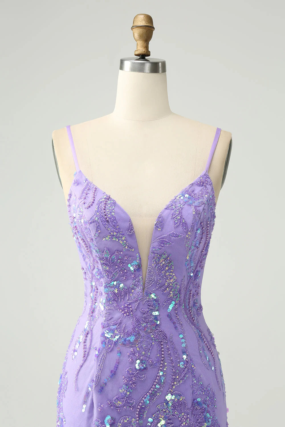 Short Homecoming Dress Sparkly Tight Spaghetti Straps with Sequins Purple