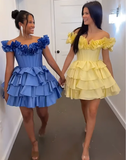 Wholesale Homecoming Dress A-Line Ruffled Off-the-Shoulder Tiered