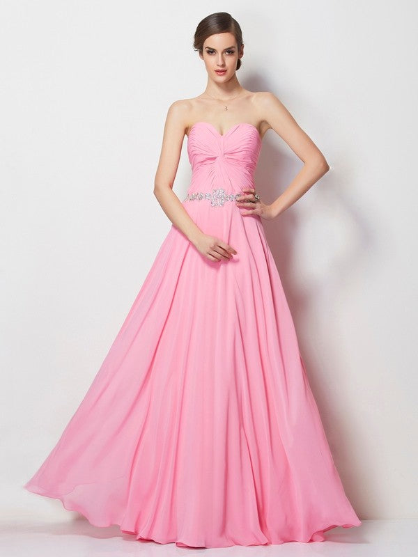 Wholesa A-Line/Princess Sweetheart Sleeveless Beading Long Chiffon Dresses