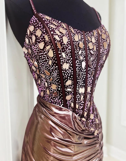 Wholesale Homecoming Dress Sparkly Tight Satin Pleats Beaded Corset