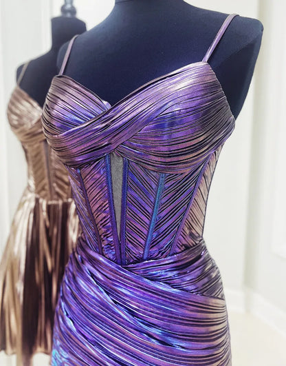 Wholesale A-Line Satin Homecoming Dress Metallic Spaghetti Straps