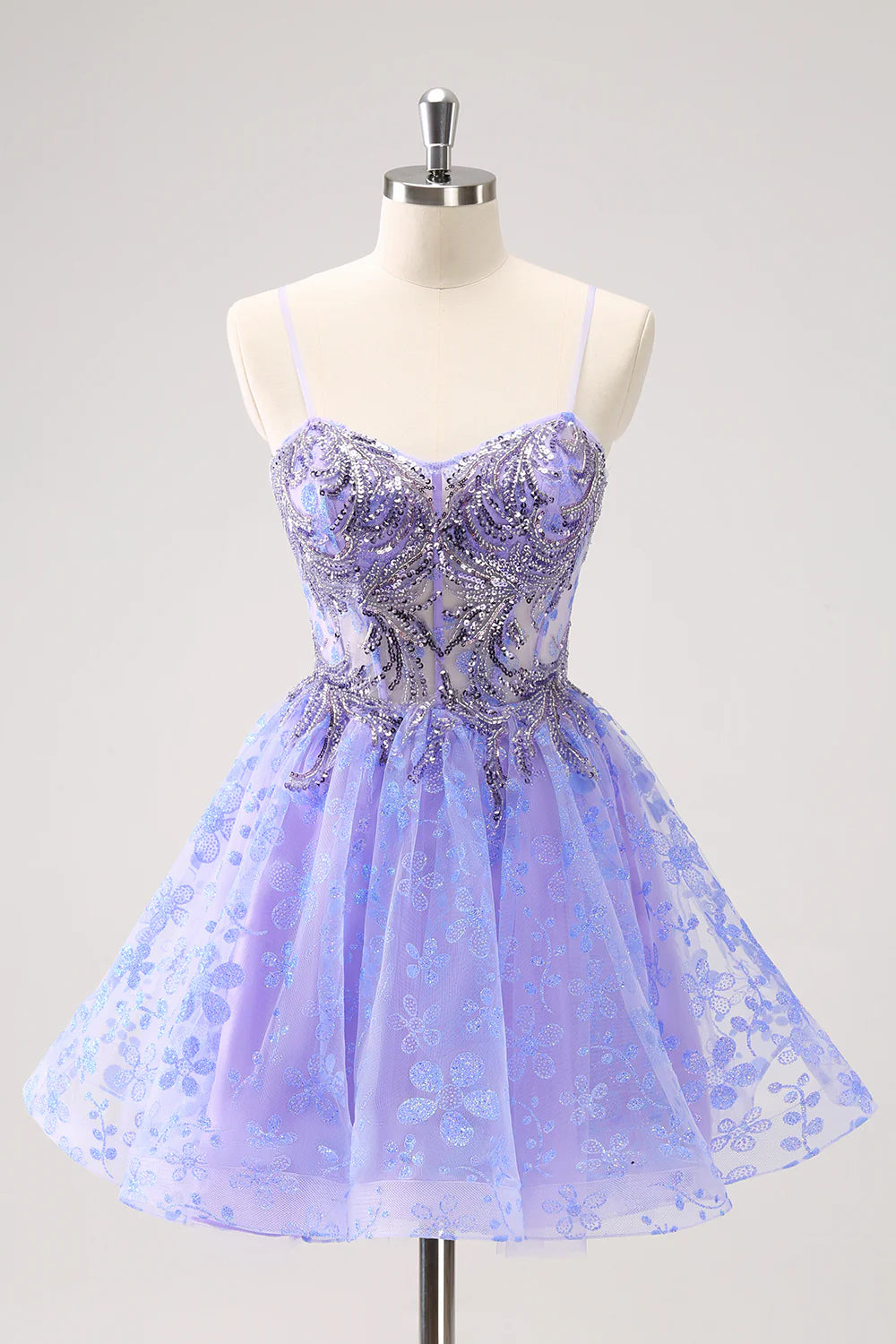 Wholesale Short Homecoming Dress Sparkly Lilac A Line Corset Floral with Sequins Graduation Dresses