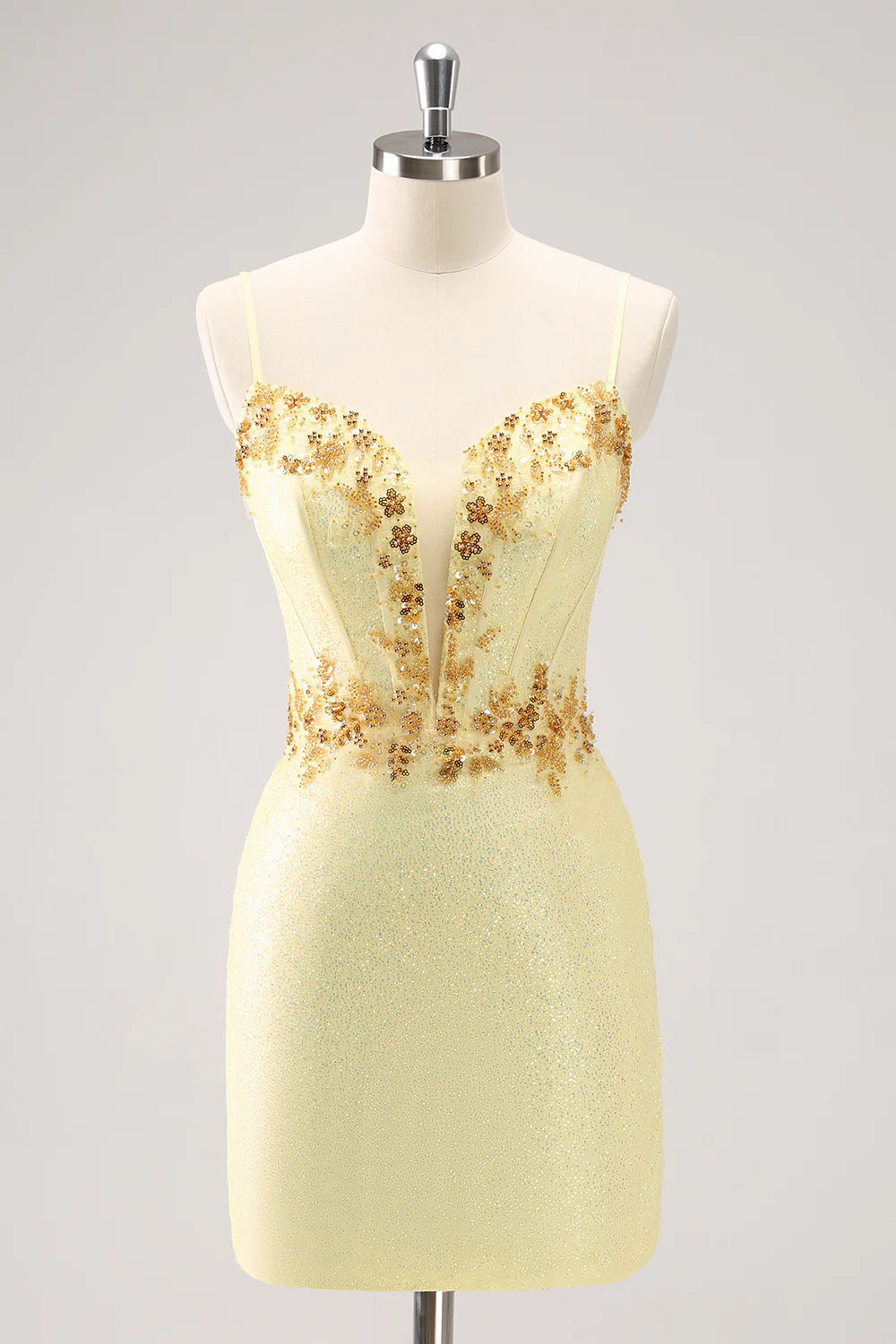 Wholesale Short Homecoming Dress Sparkly Yellow Bodycon Corset with Beading