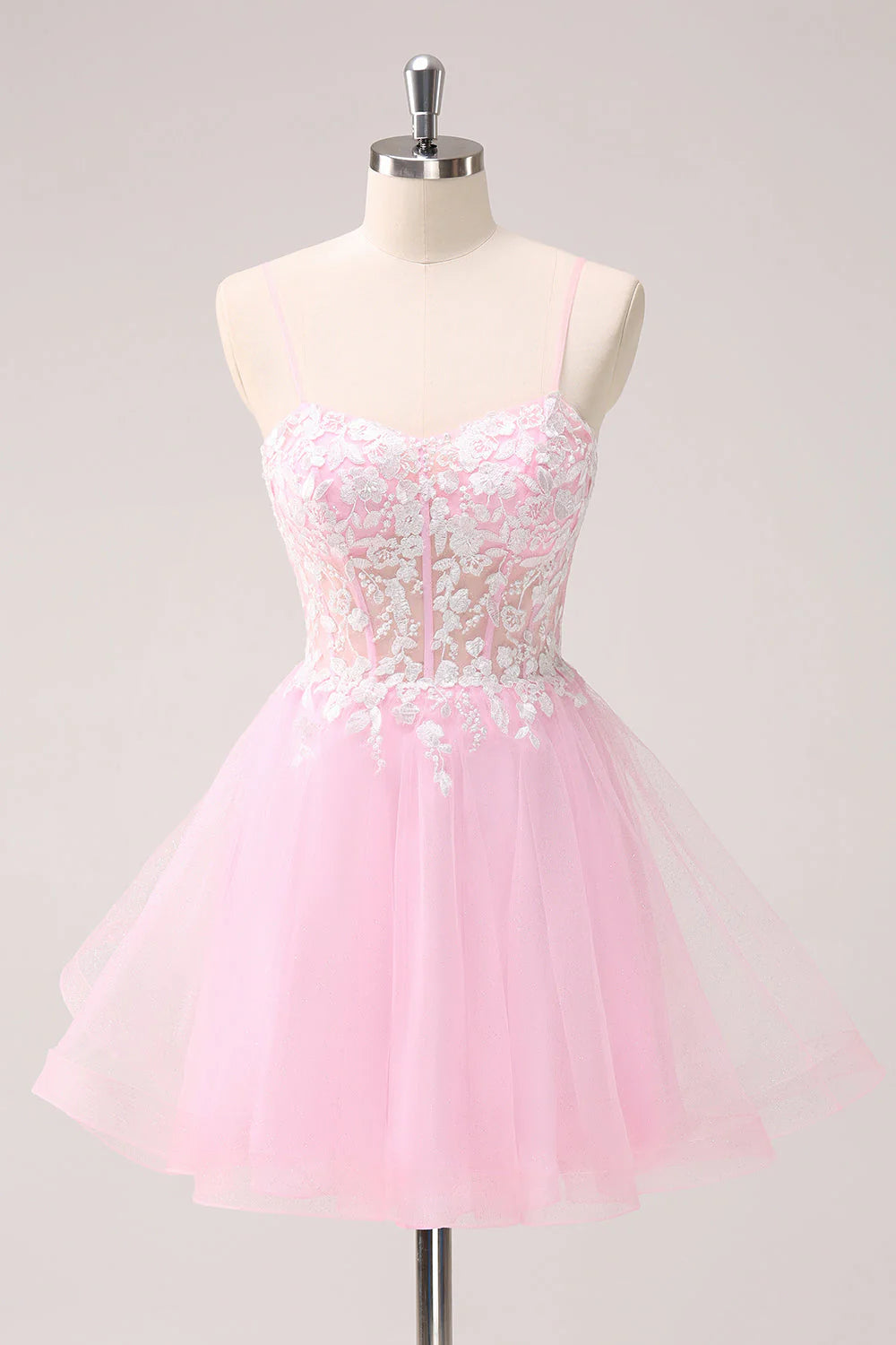 Wholesale A Line Homecoming Dress Pink Graduation Dresses Spaghetti Straps Tulle Corset with Appliques